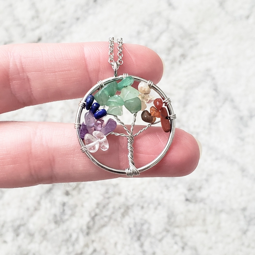 Natural stone tree of life pendant necklace - Picture 4 of 5